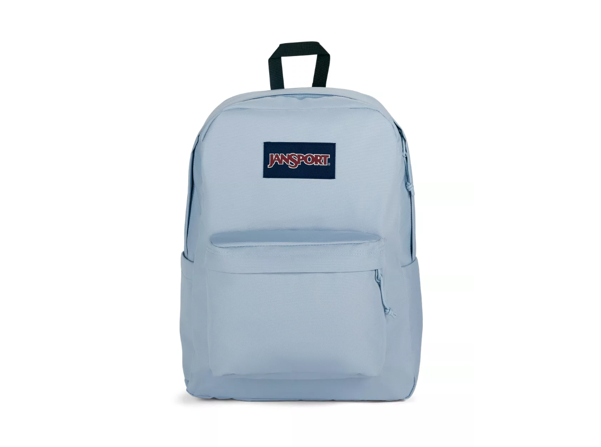 Pastel blue jansport backpack deals